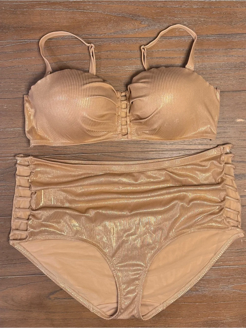 Cacique Shimmery Tan Ribbed Swim Top - Picture 1 of 8